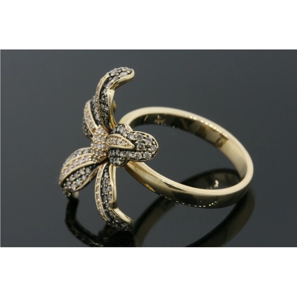 Statement BH Effy Flower Diamond Ring Brown & White 14k Yellow Gold 3D size 7.25 - Picture 10 of 10